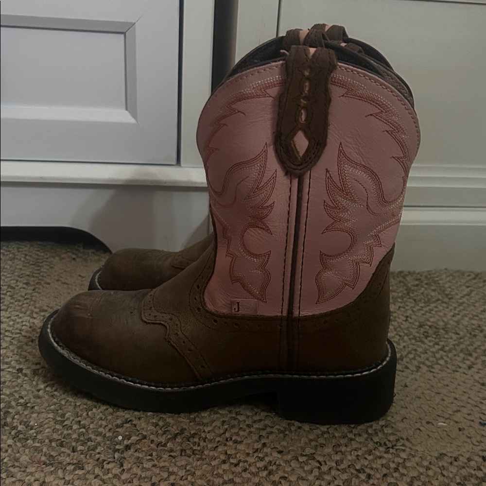 Brown and Pink Women's Combat Boots